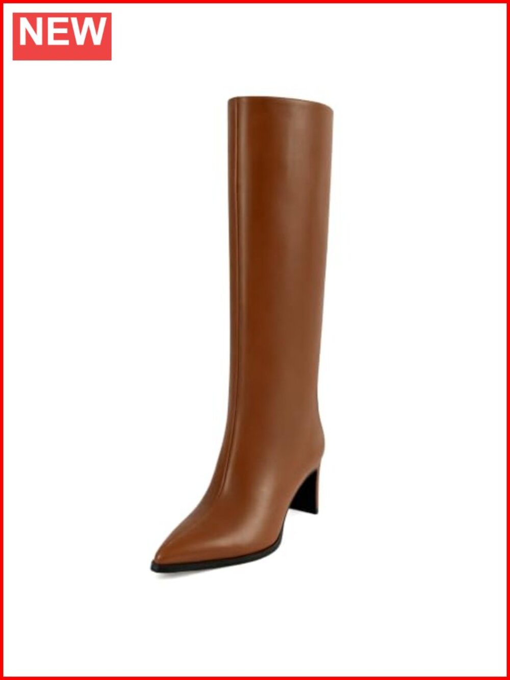 Pointed Toe Knee High Block Heel Boots Faux Leather Tall Boots